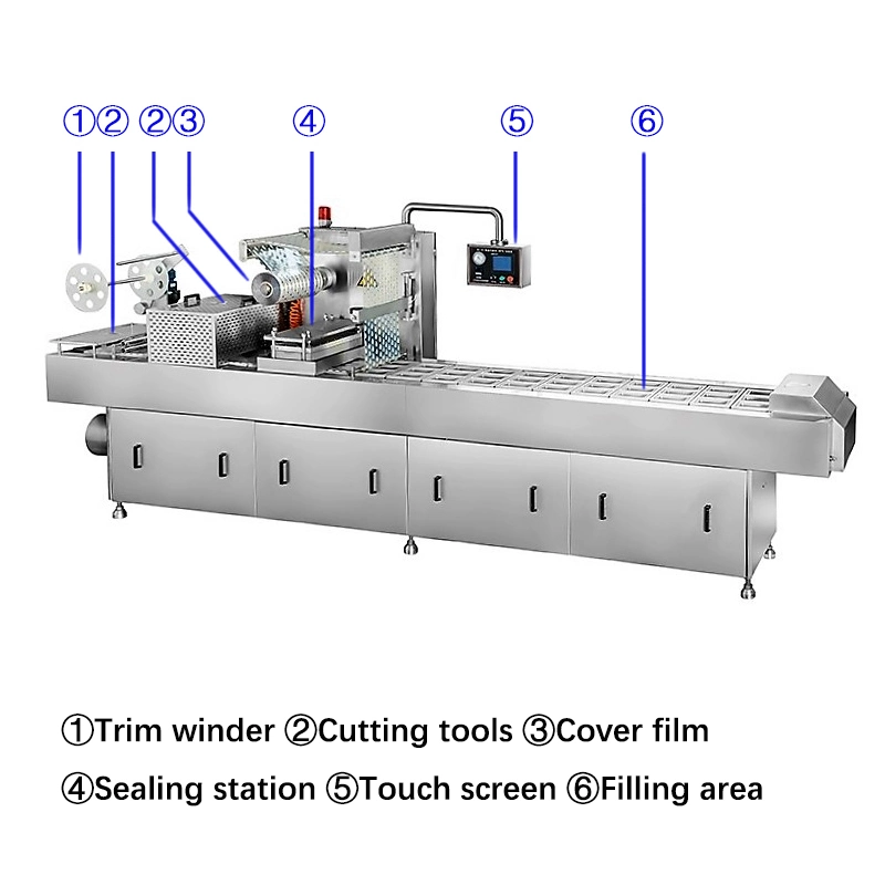 Automatic Tray/Cup Vacuum/Map/Nitrogen/Gas Filling Packing/Sealing Machine for Food/Meat/Fish/Fruit/Vegetable with Soup/Juice