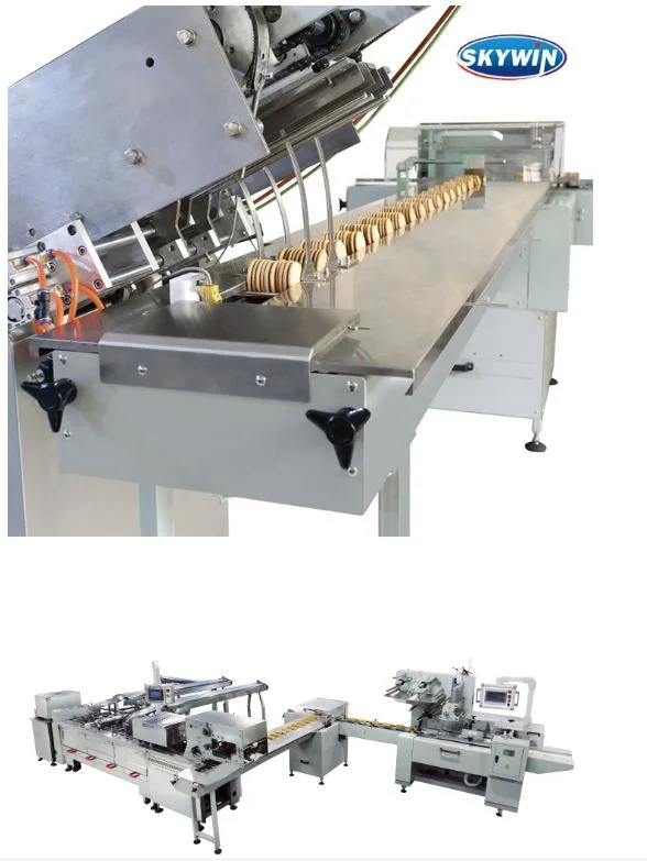 Automatic Two Lane Biscuit Sandwiching Machine Connect to on Edge Packaging Machine