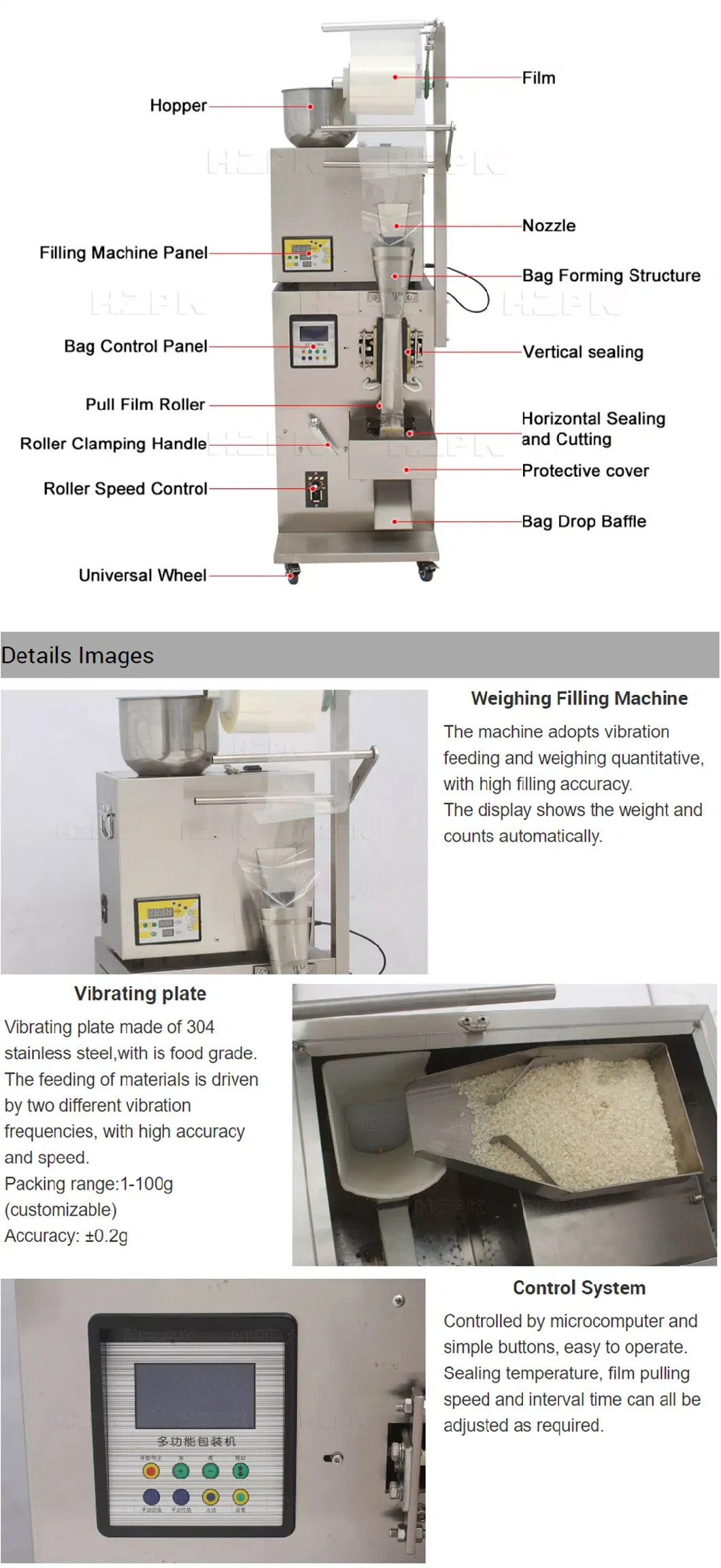 Hzpk Automatic Food Tea Granule Powder Bag Packaging Machinery for Small Business