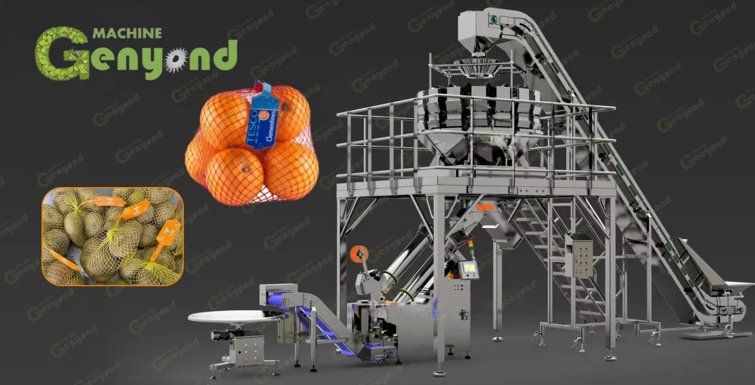 Factory Automatic Fruit Vegetable Roots Net Mesh Bag Weighting Counting Clipping Packing Packaging Machine for Onion Potato Garlic Orange Bean Chill