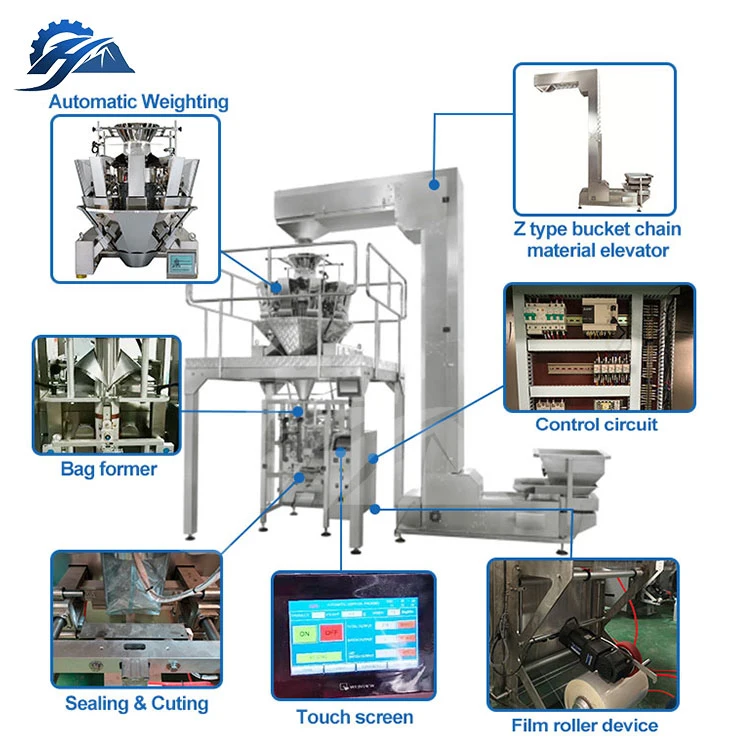 Automatic Filling Weighing Gram Conveyor Arabic Poly Pack Making Thermoforming Vacum Pop Corn Bag Cashew Packing Machine