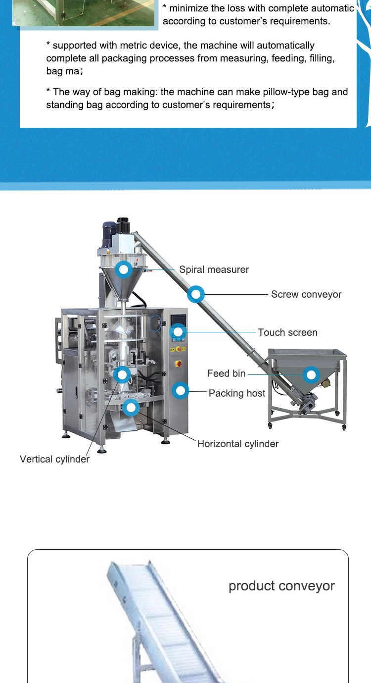 Automatic 100g 1kg Coffee Detergent Powder Vffs Vertical Form Fill Seal Machine Wheat Maize Rice Flour Weighing Packing Machine