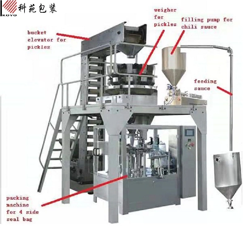 Automatic Rotary Packaging for Vegetable Fruit Pickle Food Filling Packing Machine with Salt Liquid in Doypack Stand up Bag