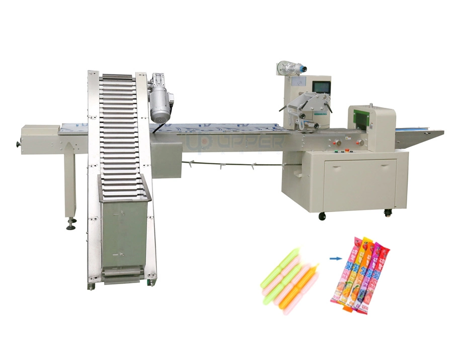 Popsicle Biscuit Automatic Heat Manual Electric Pneumatic Tray Sealing Ice Lolly Food Packaging Machine with Lifting Conveyor Milk Tea Candy Bar Packing Machine