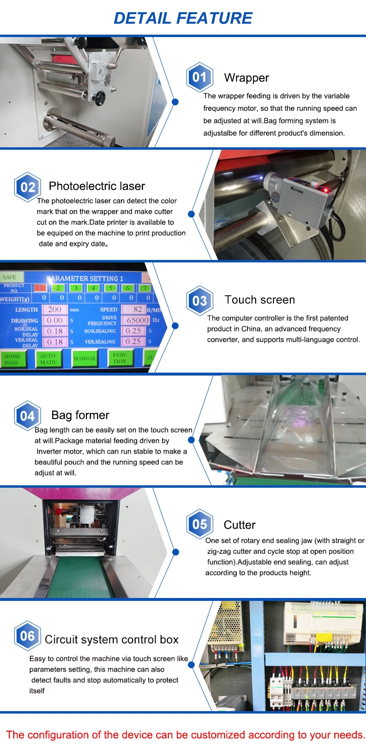 Kl-250xz Automatic Intelligence Servo System Feeding Pillow Flow Tofu Food Packing Wrapping Machine