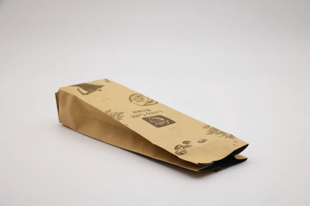 Kraft Paper/ Aluminum Foil Side/ Bottom Gusset Coffee Bean Zipper Packaging Bag with Valve