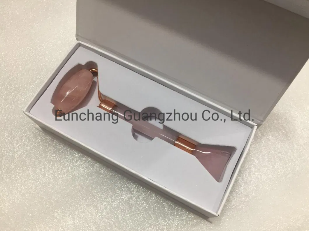 OEM China Factory Head Chanegable Guasha Quartz Rose Massager Pink Jade Hand Roller