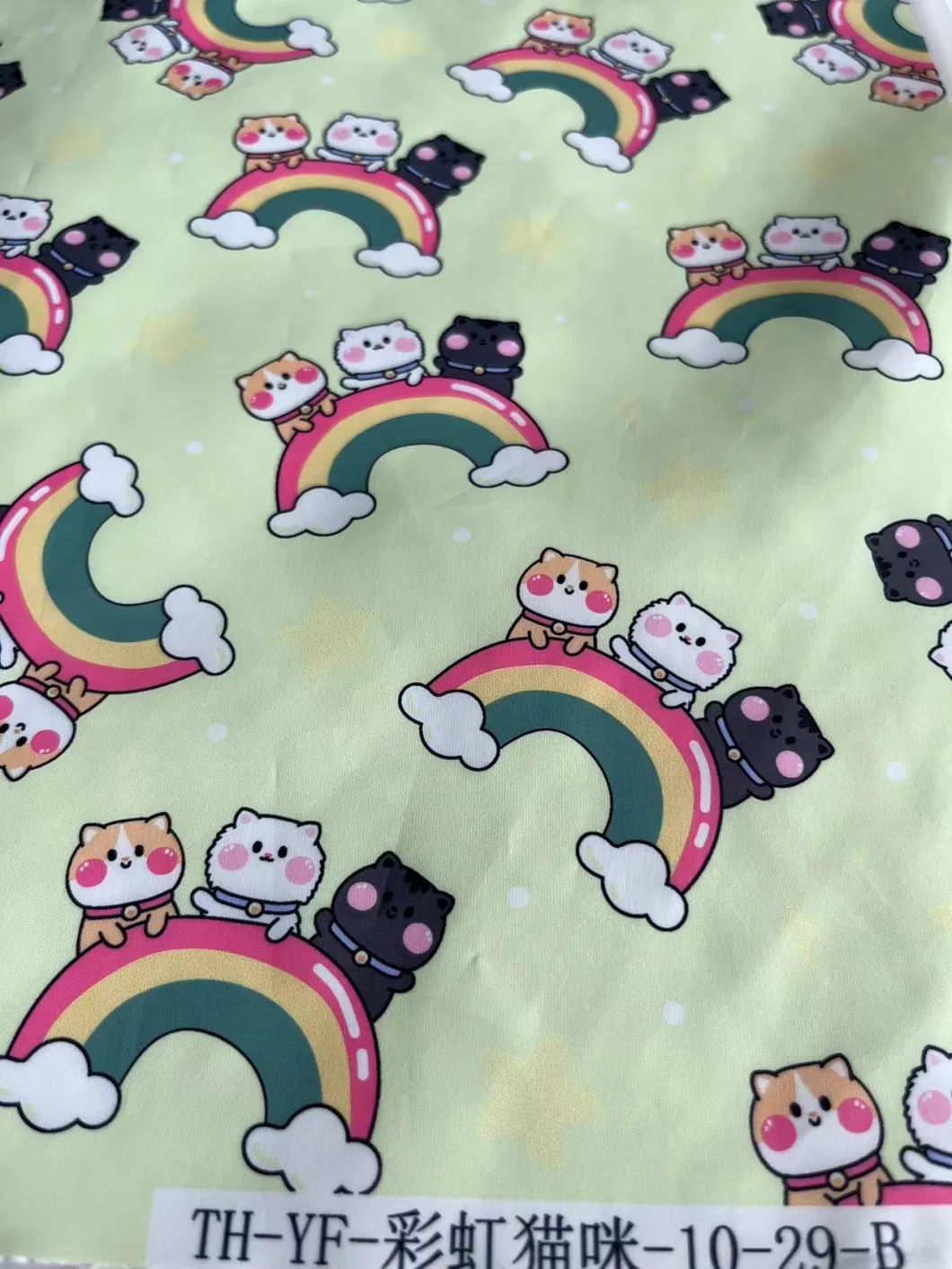 Rainbow Cartoon Cat Digital Printed Polyester Fabric