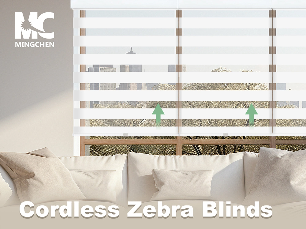 High Quality Privacy Indoor Shades Design Waterproof Fireproofing Polyester Cordless Zebra Blinds