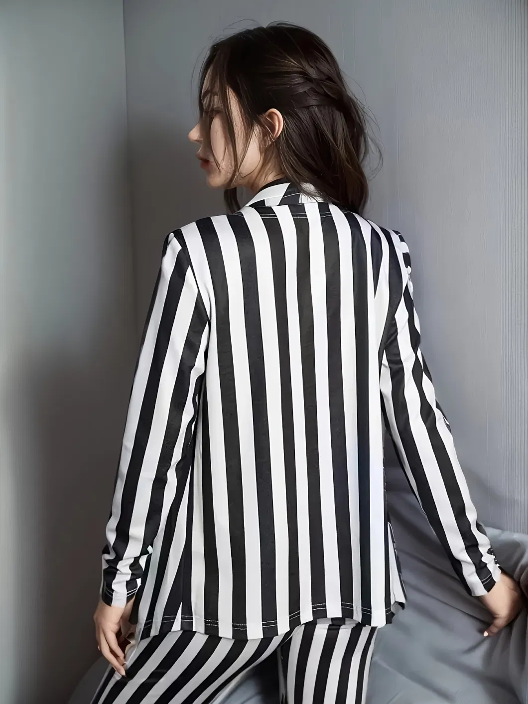 Women&prime;s Fall/Winter Zebra-Striped Drop Silky Suit