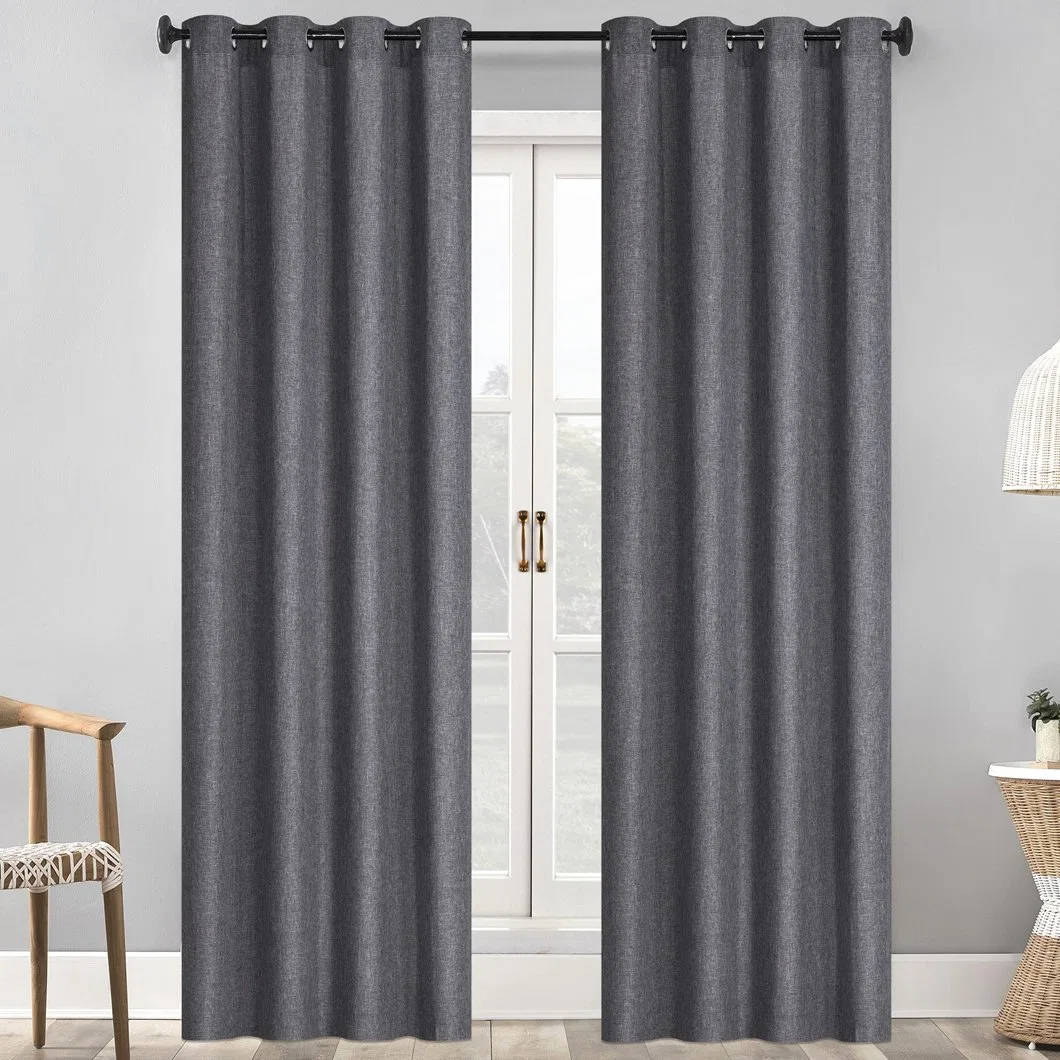 Custom 100% Polyester High Quality Linen Looking Window Curtain Hotel Blackout Curtain for Living Room Bedroom