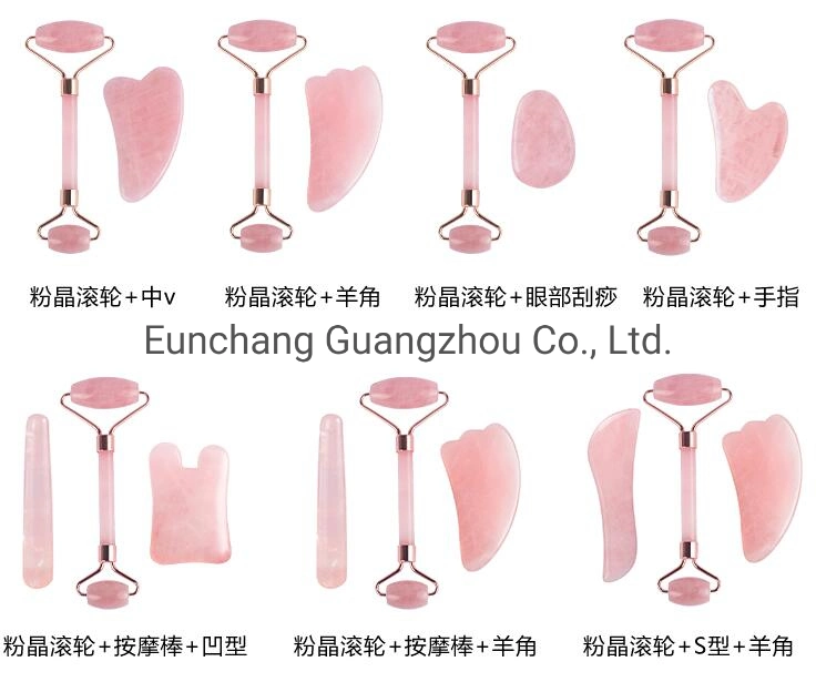 OEM China Factory Head Chanegable Guasha Quartz Rose Massager Pink Jade Hand Roller