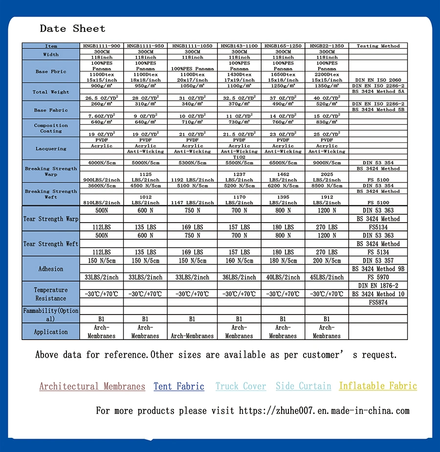 PVC Architectural Membrane Coated Tarpaulin Tensile Structure Fabric