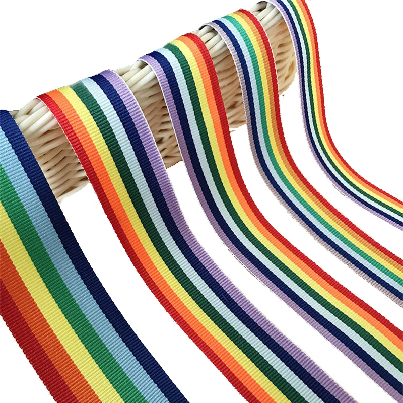 Customized Polyester Woven Striped Rainbow Rainbow Ribbon 1 Inch Grosgrain Ribbon Fabric