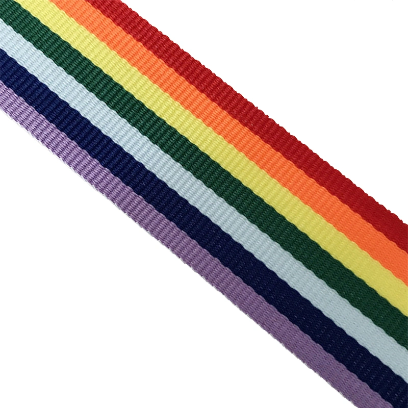 Customized Polyester Woven Striped Rainbow Rainbow Ribbon 1 Inch Grosgrain Ribbon Fabric