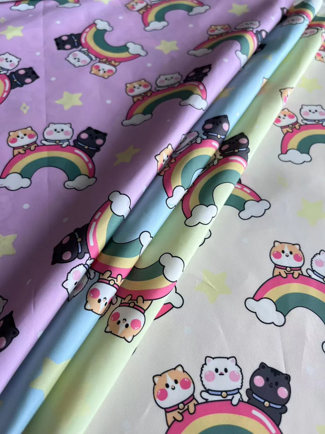 Rainbow Cartoon Cat Digital Printed Polyester Fabric
