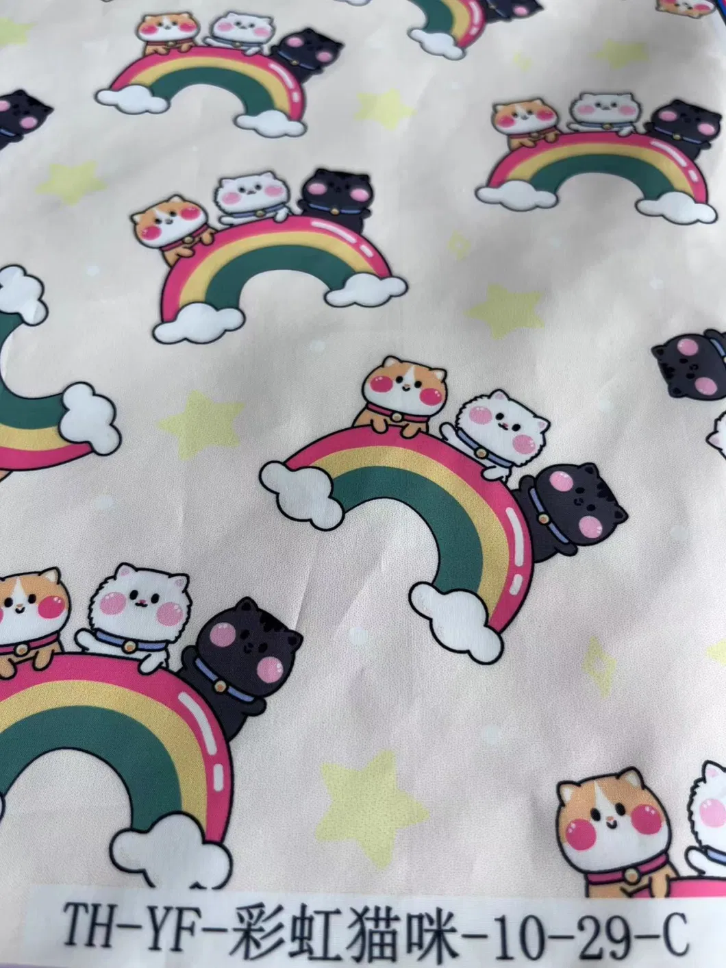 Rainbow Cartoon Cat Digital Printed Polyester Fabric