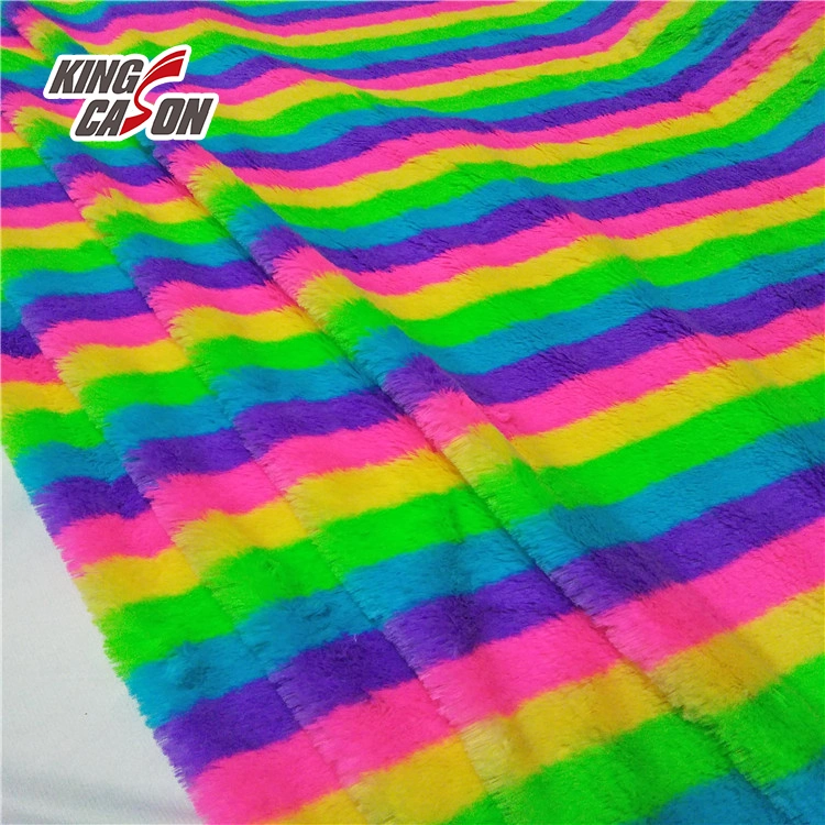 Kingcason Polyester Custom Colorful Rainbow Stripe Print 4mm Faux Fur PV Fleece Fabric for Toy Upholstery