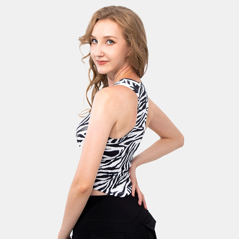 New Zebra Print Sports Yoga Tops Women Gym Undershirt Bra with Chest Pads