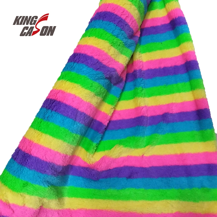 Kingcason Polyester Custom Colorful Rainbow Stripe Print 4mm Faux Fur PV Fleece Fabric for Toy Upholstery