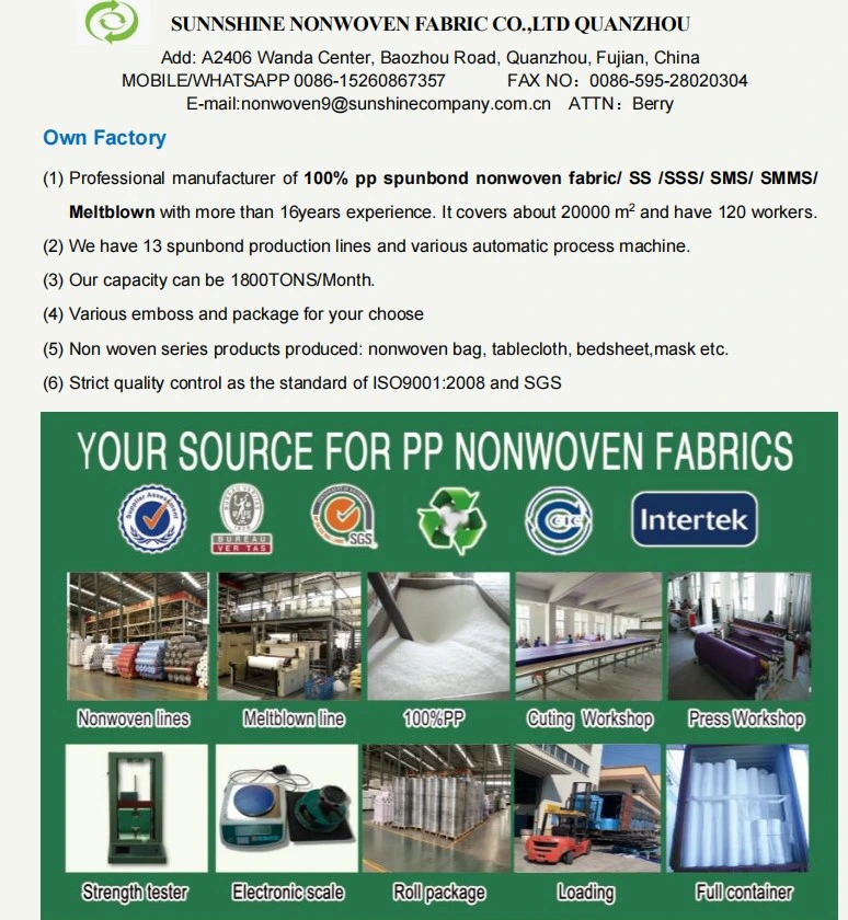 High Quality Waterproof Recycled Polyester Pet 100% Biodegradable Spunbond Nonwoven Plastic Fabric