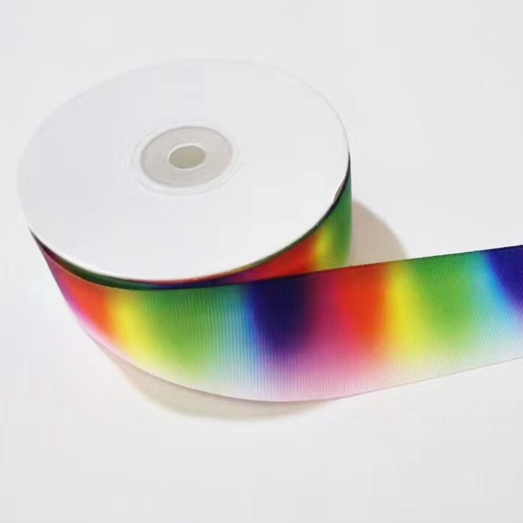 Customized Size Rainbow Printed Grosgrain Ribbon 1 Inch Printed Ribbon Fabric