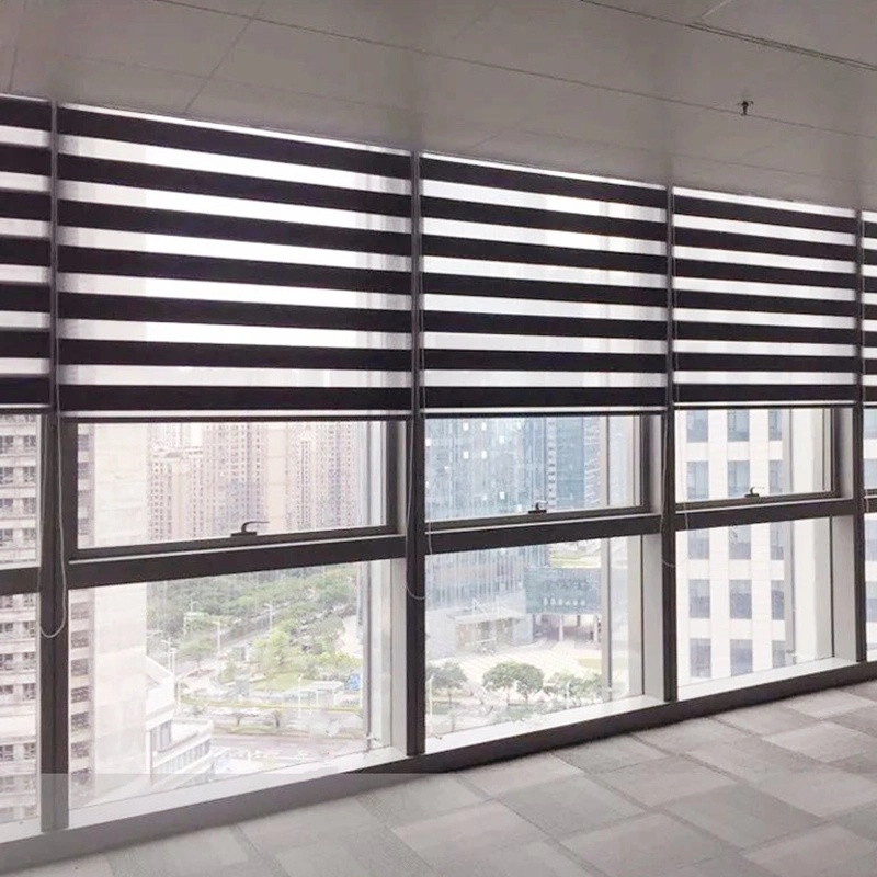 Luxury Cordless Double Layer Fabric Window Blinds Blackout Zebra Roller Blinds with 100% Polyester Fabric
