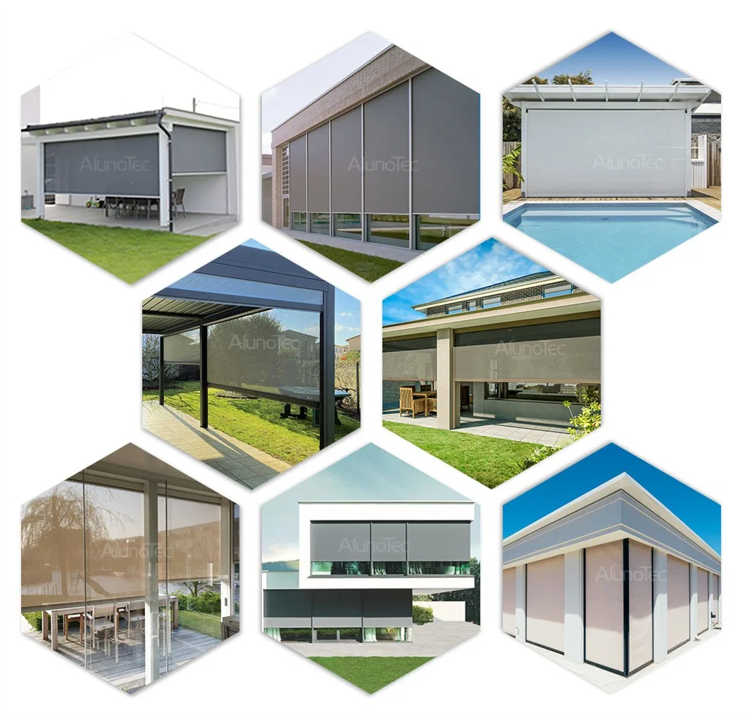 Motorized Corridor Blinds Windproof Waterproof Polyester Fiber Zip Screen Outdoor Track Electric Roller Blind