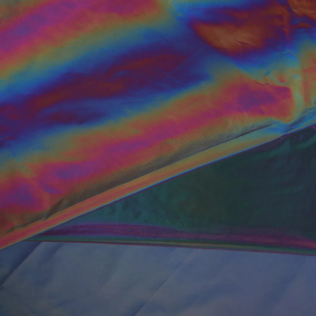 High Quality Factory Price 100% Polyester Iridescent Rainbow Reflective Fabric for Fashion Jacket