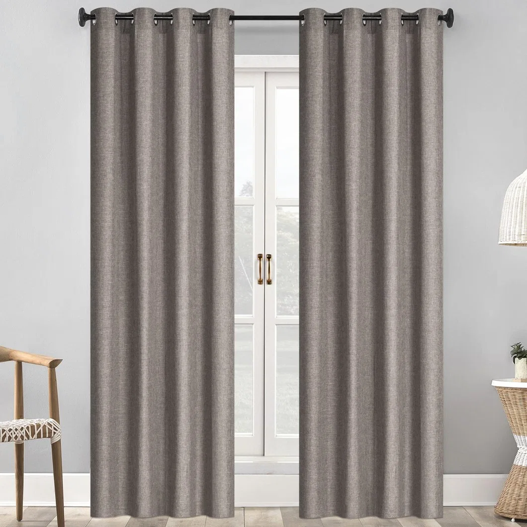Custom 100% Polyester High Quality Linen Looking Window Curtain Hotel Blackout Curtain for Living Room Bedroom