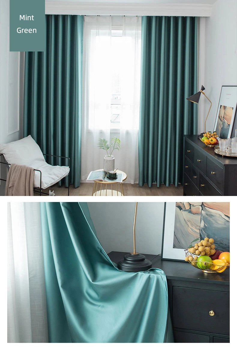 Pure Satin and Brocade Silk Like Curtains High Shading Living Room Bedroom Curtains