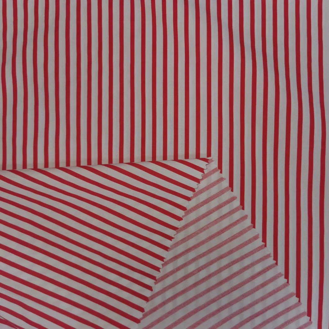 Broadcloth Polyester Cotton Blend Fabric with Red and White Stripe