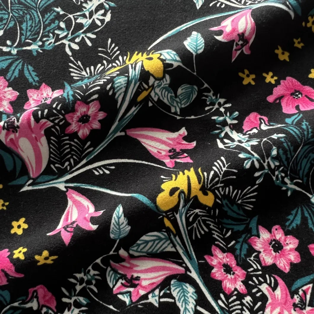 100d/144f Polyester+30d Spandex DTY 2 Side Brush Flower Print Fabric