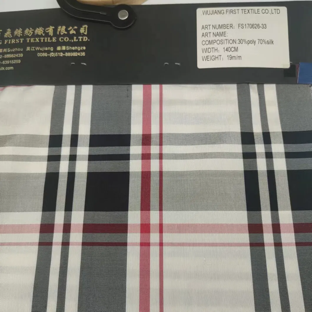 Oeko Tex 100 Certificate Silk Polyester Yarn Dyed Check Fabric, Yarn Dyed Silk Fabric,