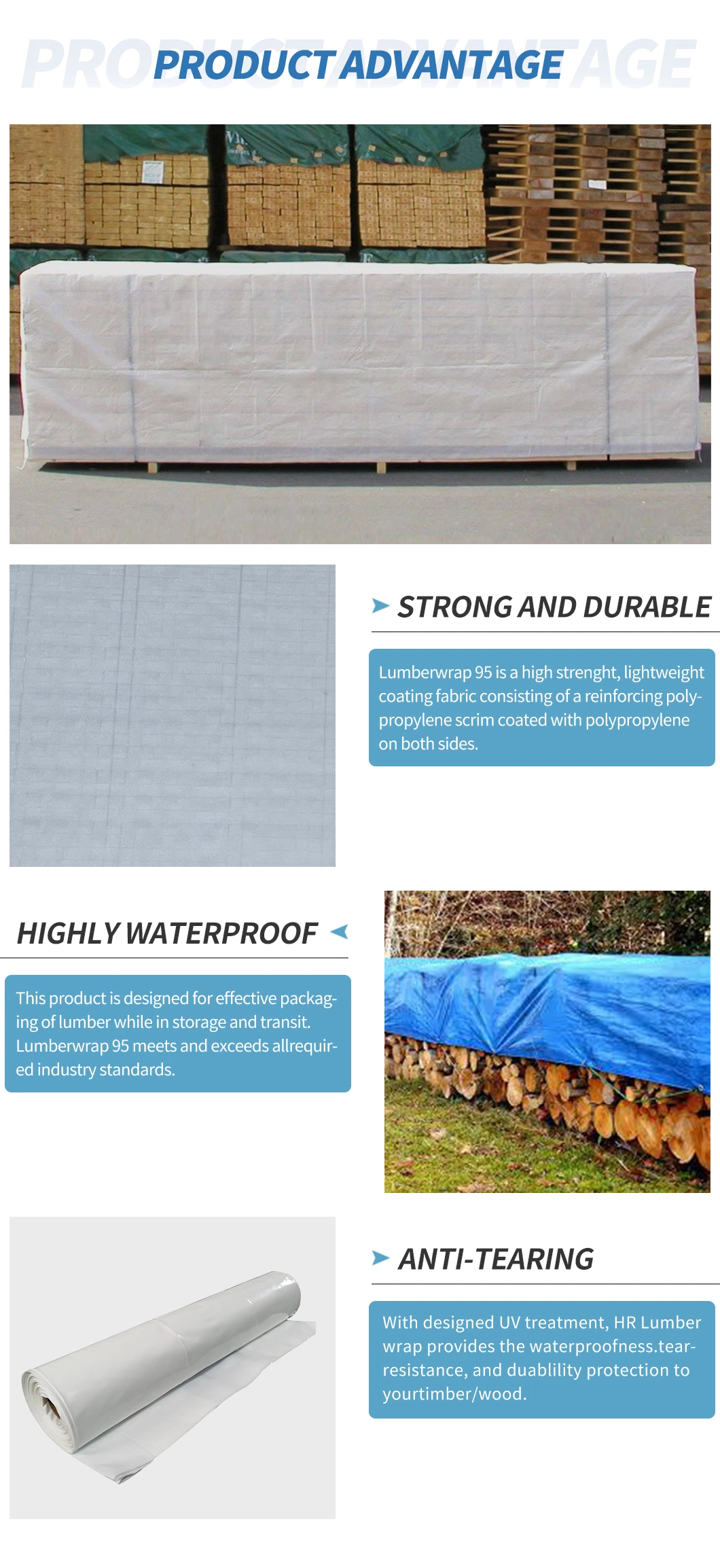 Customized Waterproof UV Protection 90GSM Lumber Cover for Plywood Protection