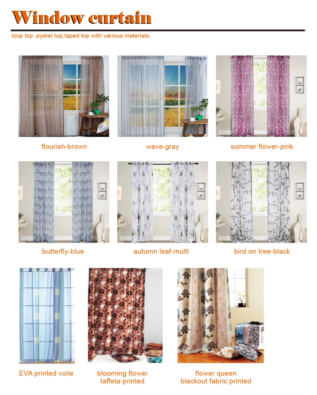 Modern Butterfly Printed Polyester Window Curtain or Customized