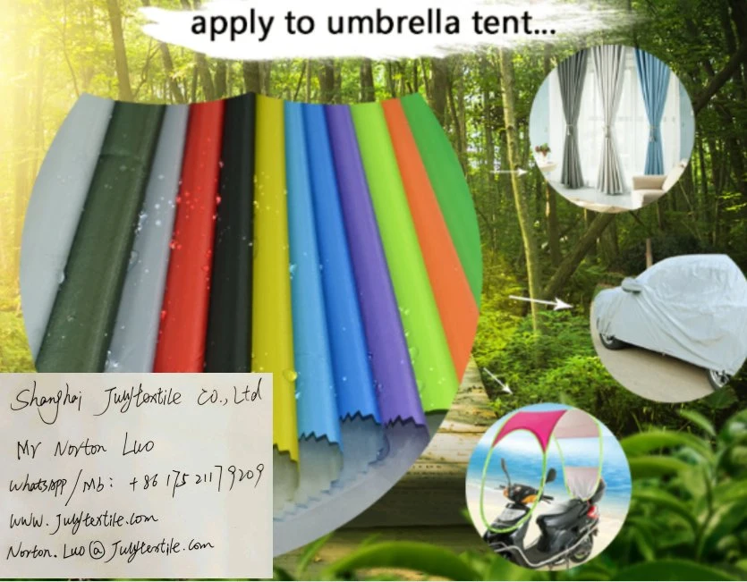 Waterproof Blackout Curtain Fabric 210t Polyester Taffeta Ling Fabric with PU Silver Coating for Tent, Canopy and Bags