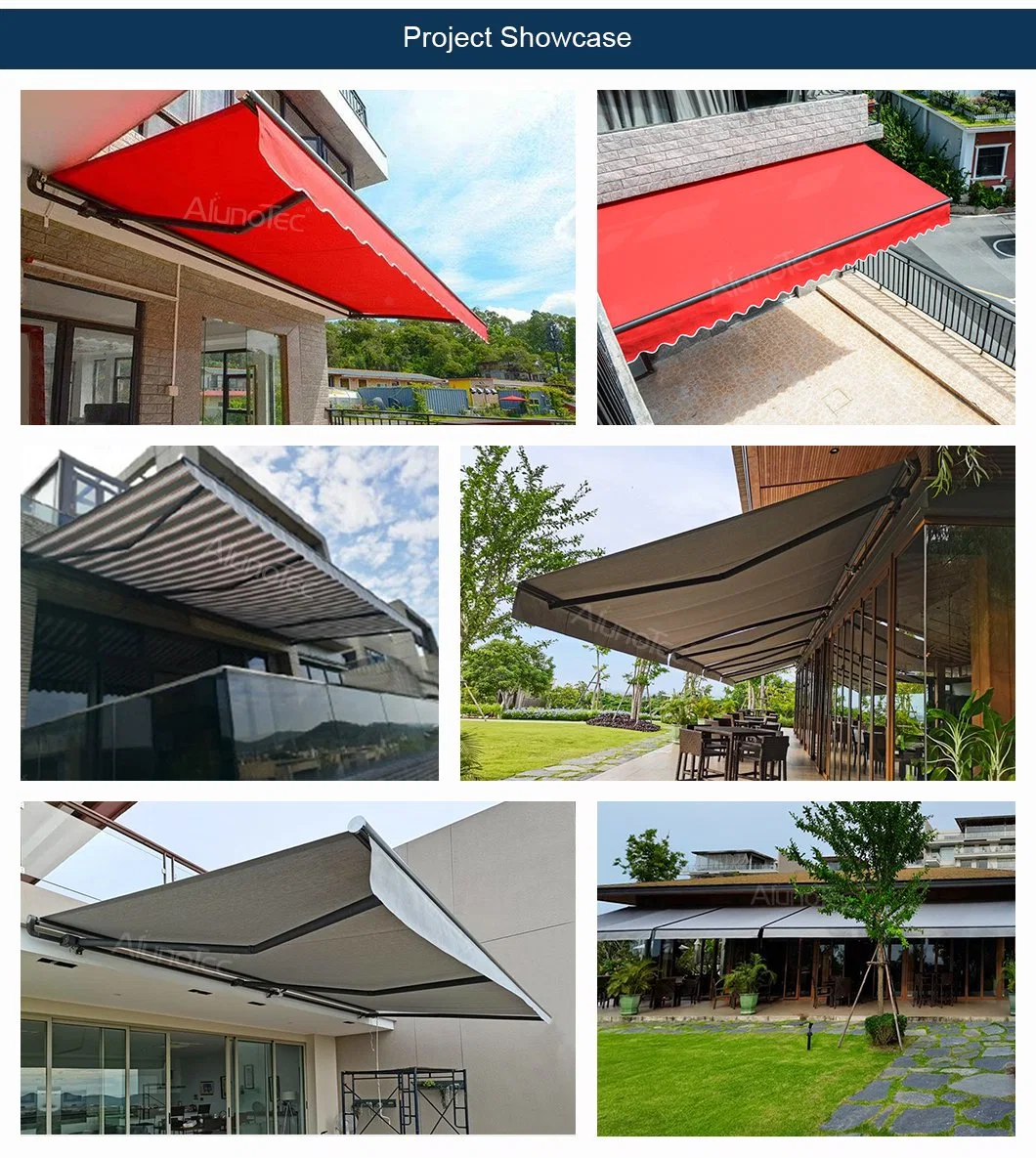 Alunotec Aluminum Polyester Sun Shade Cover Canvas House Terrace Cassette Awning For Deck