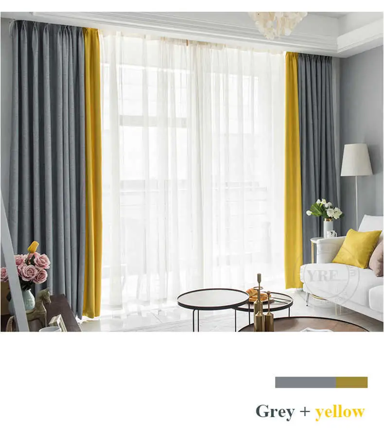 5 Star Hotel Grey and Yellow Blackout Curtain for Yrf