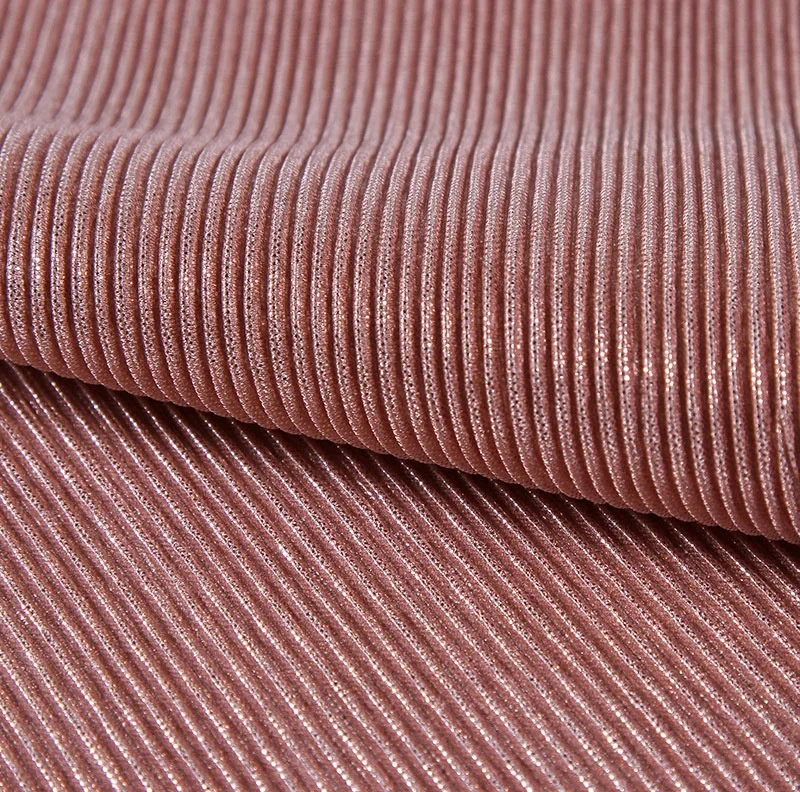 100% Polyester Pleated Dress Fabric Gold Foil Printed Knitted Pleated Polyester Fabric