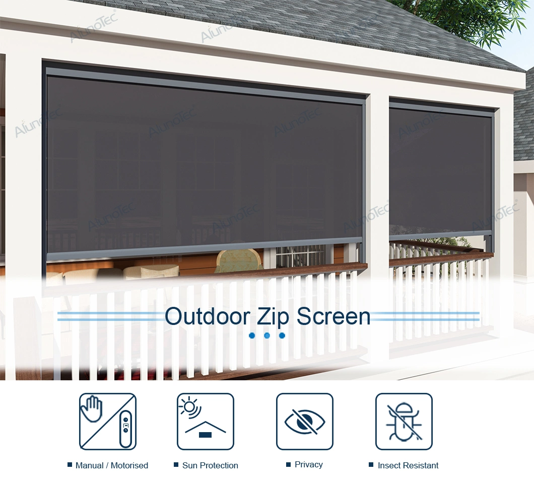 AlunoTec Wholesale Motorized Wedding Tent Curtain Waterproof Outdoor Spa Zipper Window Curtain Zip Screen Blinds Shades Shutters Roller Blind