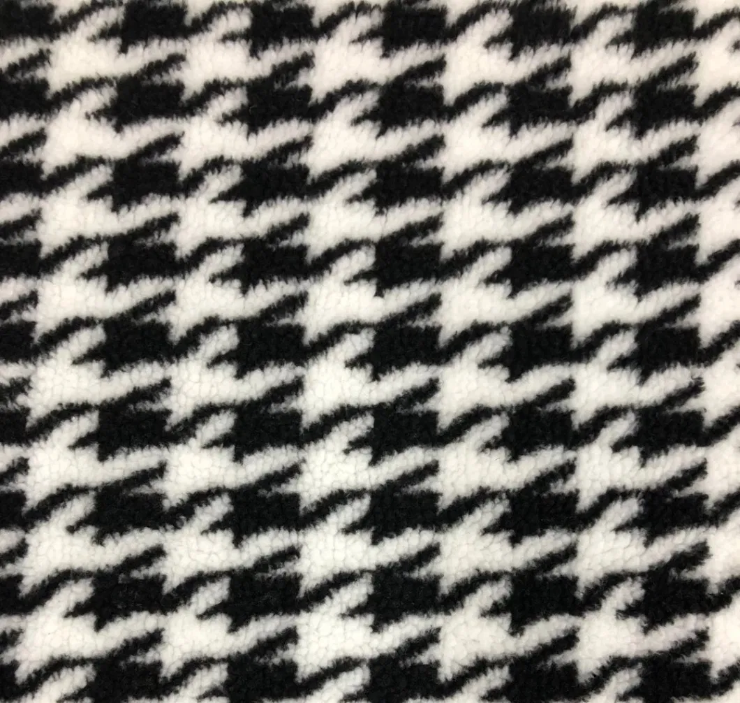100%Polyester One Side Sherpa Fleece Fabric with Houndstooth Jacquard