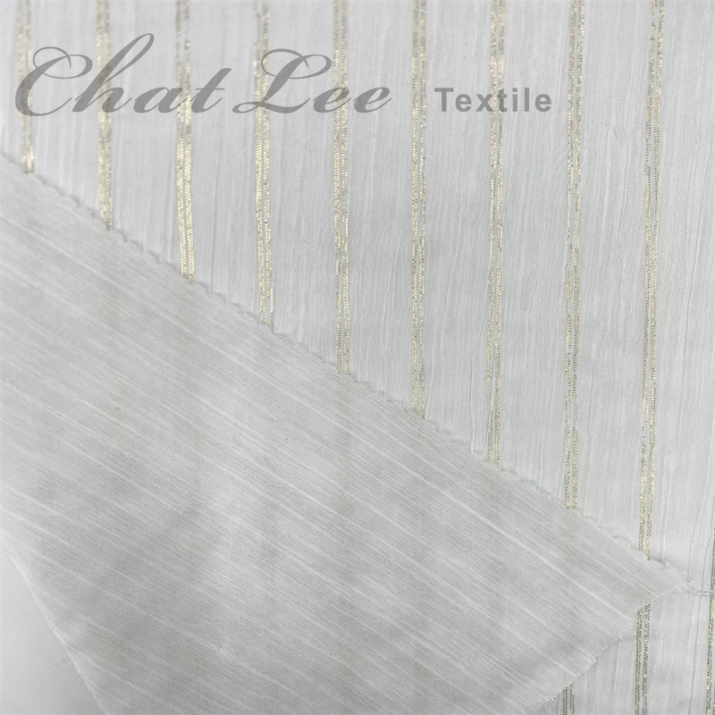 Chatlee Double Crinkle Polyester Fabric for Garment Stripe Lurex Fabric