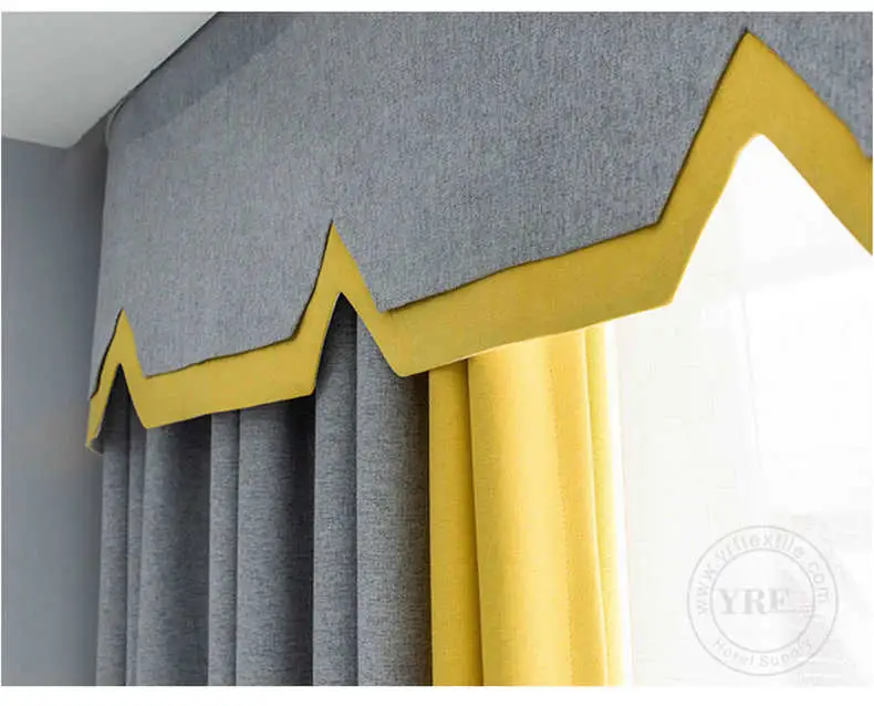 5 Star Hotel Grey and Yellow Blackout Curtain for Yrf