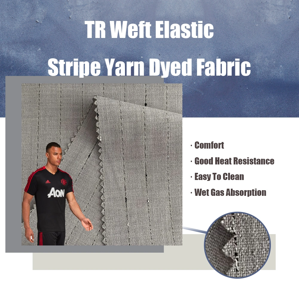 China Factory Tr Weft Elastic Stripe Fabric Colorful Yarn Dyed Tr Plaid Polyester Rayon and Spandex Fabric for Fashion Suit Pants and T-Shirt Provide Custom