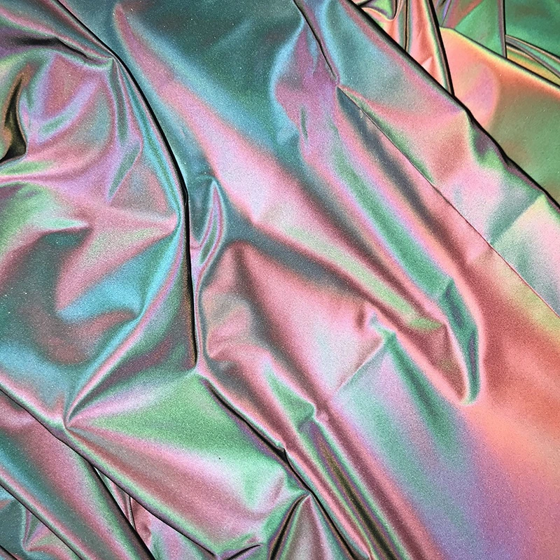 High Light Rainbow Reflective Polyester Fabric for Clothing Soft and Fashion Design Wholesale for Sewing on
