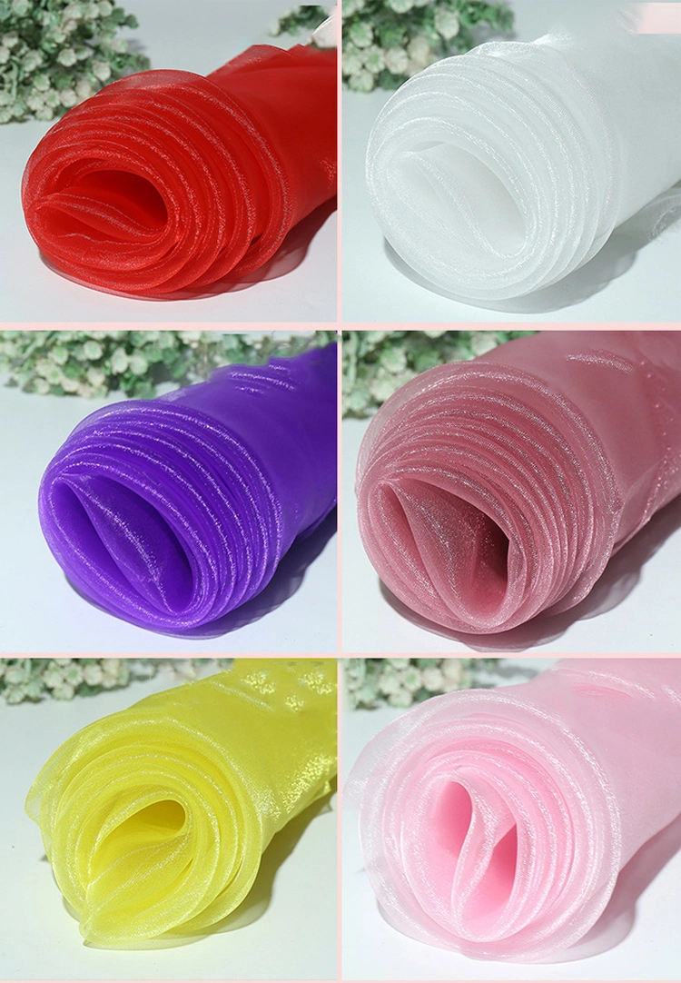 100% Polyester Pure Coloured Glitter Organza Sheer Mesh Fabric for Decorations