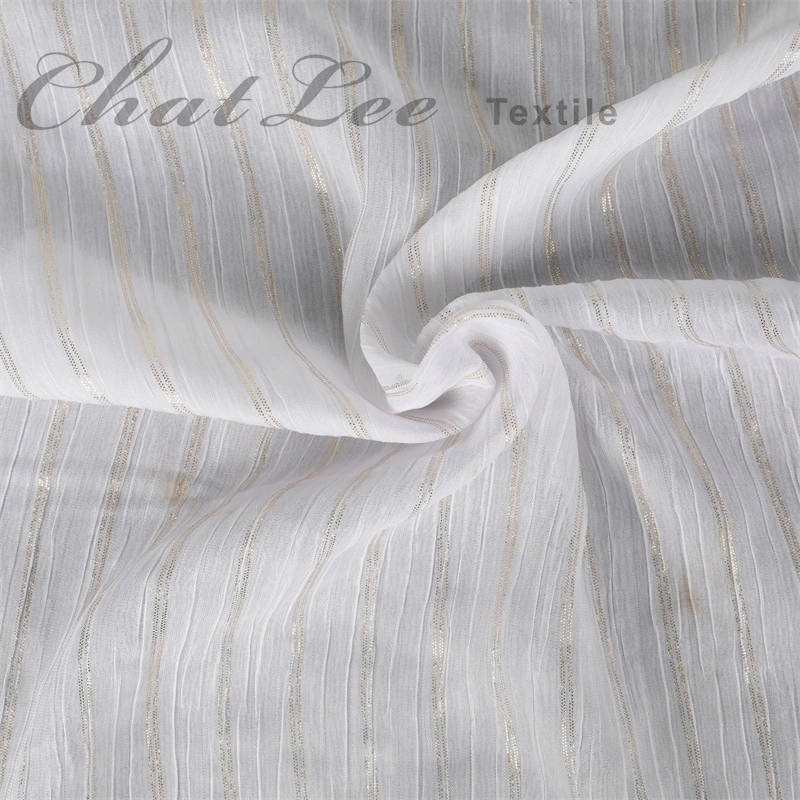 Chatlee Double Crinkle Polyester Fabric for Garment Stripe Lurex Fabric