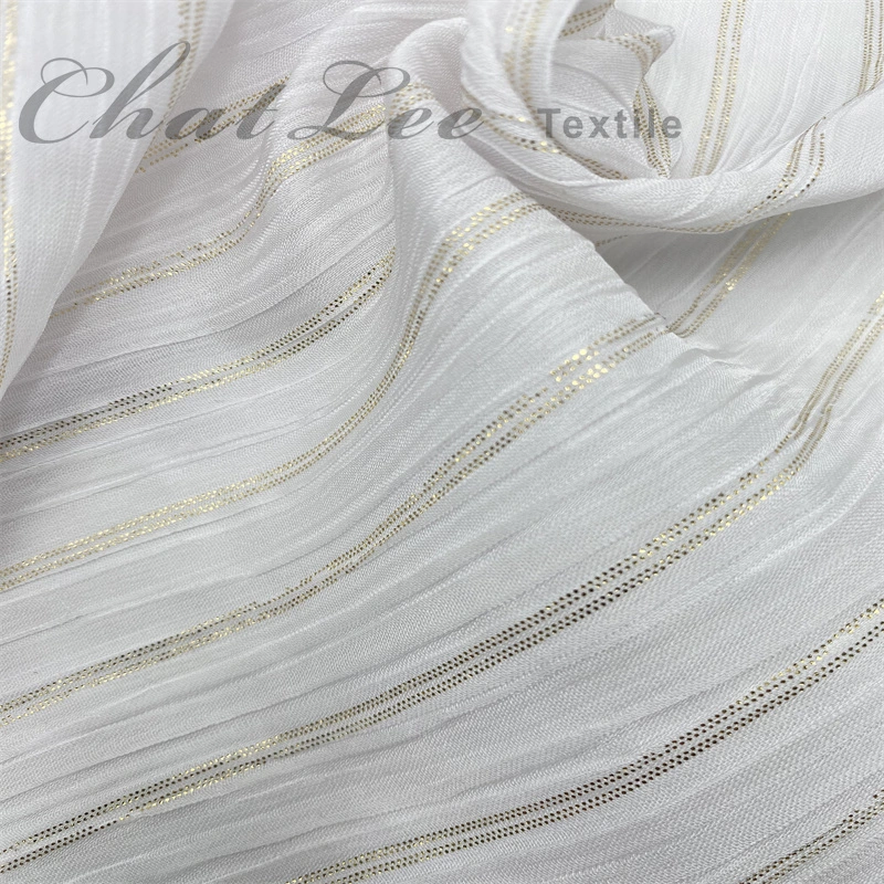 Chatlee Double Crinkle Polyester Fabric for Garment Stripe Lurex Fabric