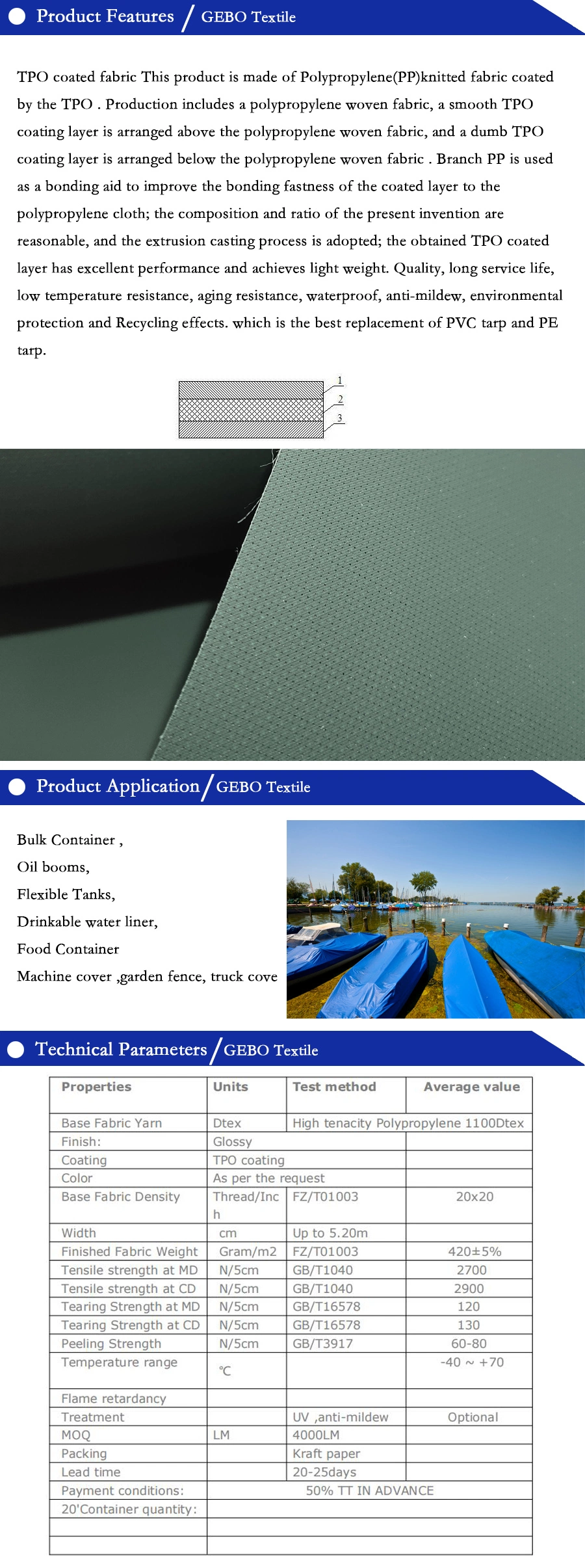 Waterproof Non-PVC Coating Polyester Wear Resistant Fabric Outdoor Fabric for Truck Cover